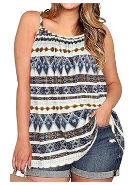 Plus Size Women Tank Top Sleeveless Loose Fit Summer Floral Camisole Cotton